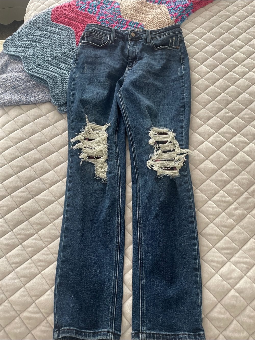 Judy Blue Dark Blue Distressed Straight Leg Jeans